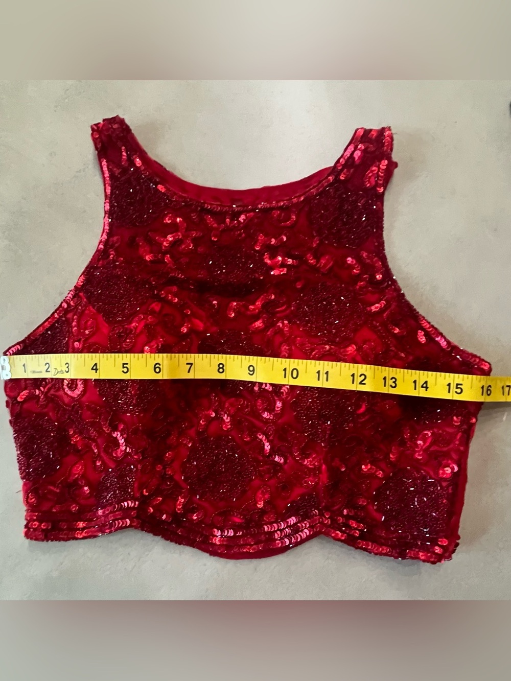Primavera Couture Vibrant Red Sequin Beaded Two-Piece Mini Dress Crop Top Size 8 - Picture 7 of 16